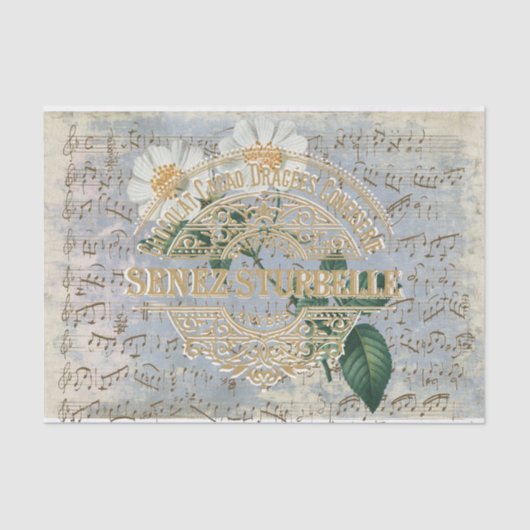 Frans Chocolade Roos Floral Music  Blue Tissuepapier (Voorkant)