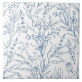 Frans Cottage Blauw en wit Floral Tegeltje (Voorkant)