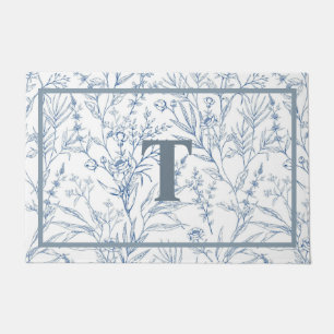 Frans Cottage Blauw Wit Bloemen Monogram Deurmat