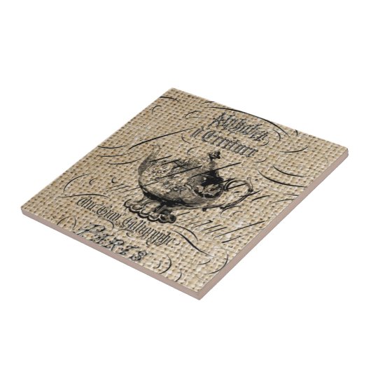 frans country burlap scripts theepot theekransje tegeltje (Zijkant)