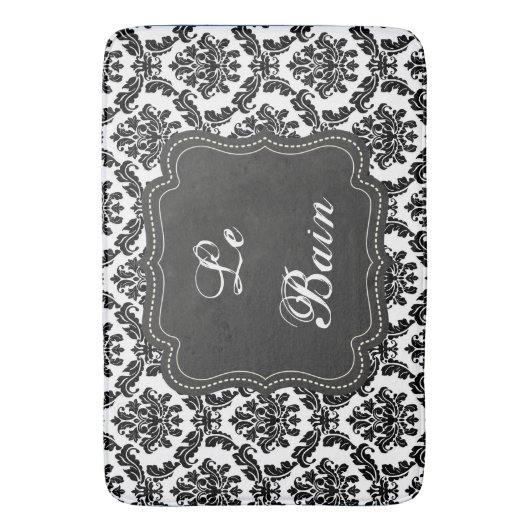 Frans Damasontwerp zwart-wit Bath Mat (Voorkant Verticaal)