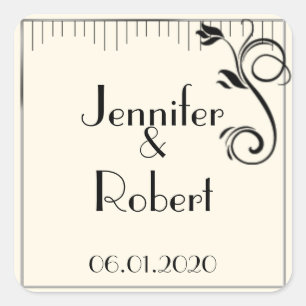 Frans Deco Roos Zwart Cream Bruiloft Envelop Seal Vierkante Sticker