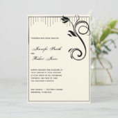 Frans Deco Roos Zwart Cream Bruiloft Uitnodiging (Staand voorkant)