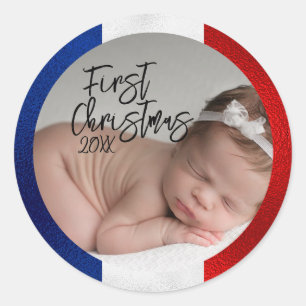 Frans eerste kerstfeest voor baby's ronde sticker