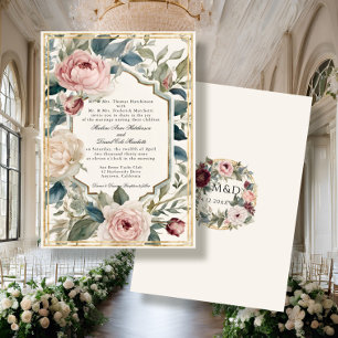 Frans Elegant Bloemen Goud Classic Bruiloft Kaart