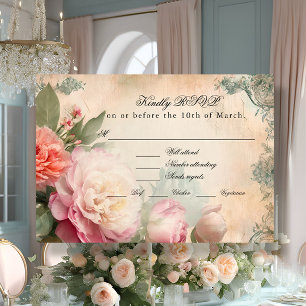 Frans Elegant Bloemen Junk Journal Bruiloft RSVP Kaartje