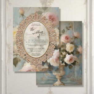 Frans Elegant Bloemen Rose Bouquet Goud Kaart