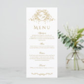 Frans Elegant Goud Flora Monogram Bruiloft Menu (Staand voorkant)