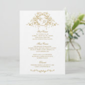 Frans Elegant Goud Flora Monogram Bruiloft Menu (Staand voorkant)