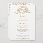 Frans Elegant Goud Flora Monogram Bruiloft Menu (Voorkant / Achterkant)