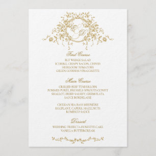 Frans Elegant Goud Flora Monogram Bruiloft Menu