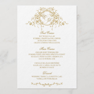  Frans Elegant Goud Flora Monogram Bruiloft Menu