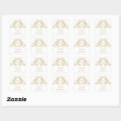  Frans Elegant Goud Flora Monogram Bruiloft Vierkante Sticker (Vel)