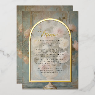 Frans Elegant Roze Bloemen  Roos Menu Folie Uitnodiging