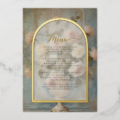Frans Elegant Roze Bloemen Roos Menu Folie Uitnodiging (Voorkant)