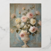 Frans Elegant Roze Bloemen Roos Menu Folie Uitnodiging (Achterkant)