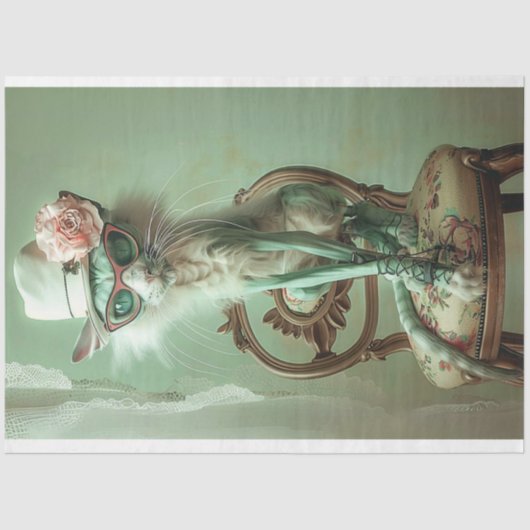 Frans  Elegant Sage Cat Decoupage Tissuepapier (Voorkant)