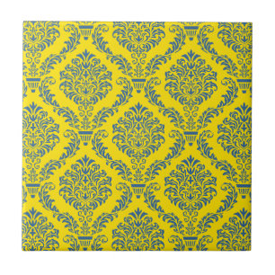Frans Empire Damask in Azure Blue en Yellow Tegeltje
