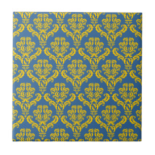 Frans Empire Damask in Yellow en Azure Blue Tegeltje