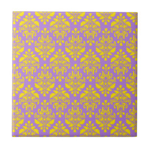 Frans Empire Damask in Yellow en Azure Blue Tegeltje
