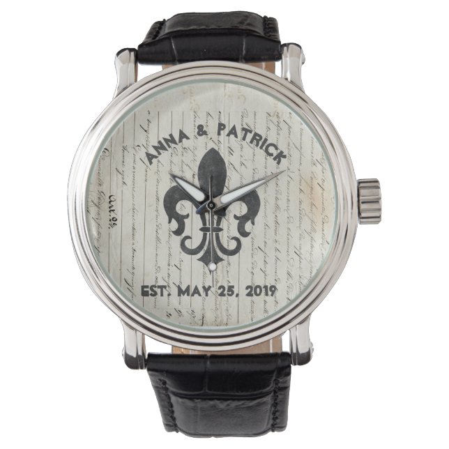  Frans Ephemera Fleur De Lis Custom Horloge (Voorkant)