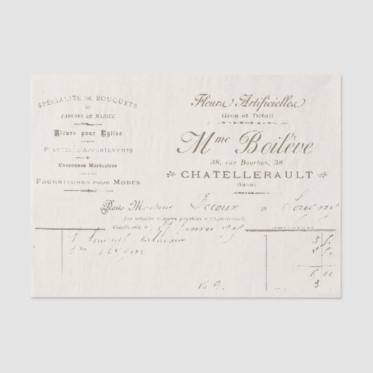  Frans Ephemera Florist Factuurschrift Tissuepapier (Voorkant)