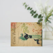Frans Ephemera Vrouw Whippet Dog Floral Briefkaart (Staand voorkant)