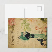 Frans Ephemera Vrouw Whippet Dog Floral Briefkaart (Voorkant / Achterkant)