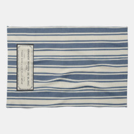  Frans etiket op blauw en crèmestrepen Theedoek