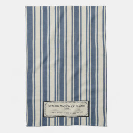  Frans etiket op blauw en crèmestrepen Theedoek