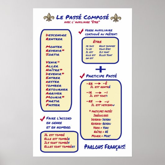 Frans Grammar Passe Compose Etre Poster (Voorkant)