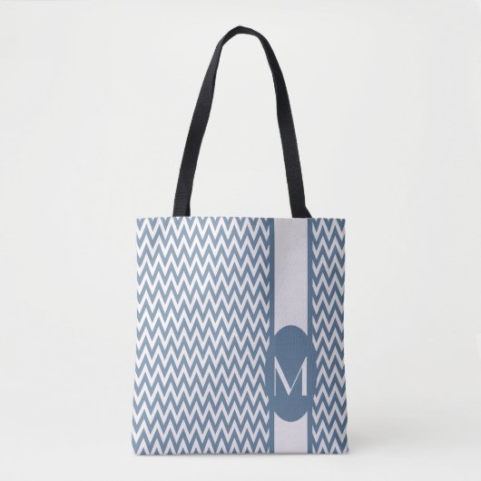 Frans Grijs Elegant Chevron Design met monogram Draagtas (Voorkant)