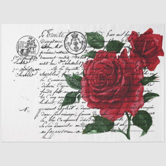 Frans Handschrift en Red Rose Series Design 12 Tissuepapier (Voorkant)