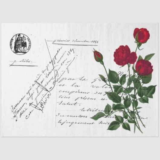 Frans Handschrift en Red Rose Series Design 15 Tissuepapier (Voorkant)