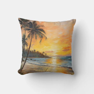 Frans impressionisme: Sunset Beach en Palm Trees Kussen