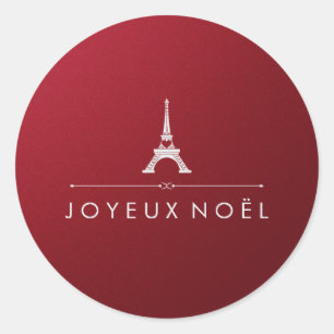 Frans Joyeux Noel Rood en Zilver Chique Kerstmis Ronde Sticker
