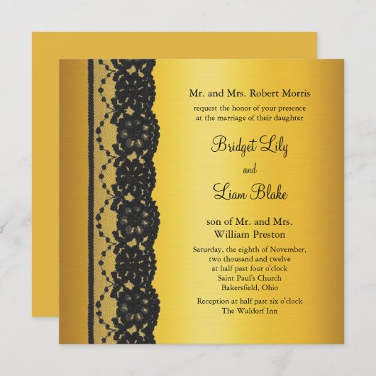 Frans Kant bruiloft uitnodiging in goud (Voorkant / Achterkant)