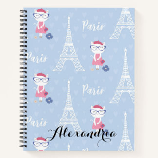 Frans keuty Cat in Paris Blue Pattern Notitieboek