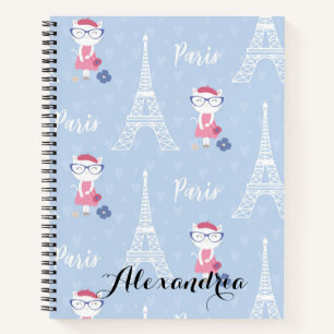 Frans Kitty Cat in Paris Blue Pattern Notitieboek