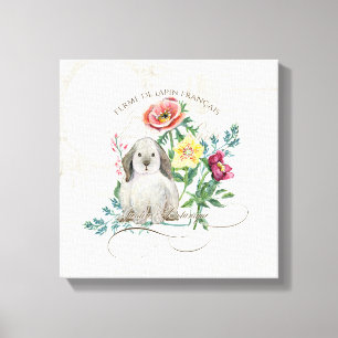 Frans Konijn Boerderij Waterverf Bunny Floral Canvas Afdruk