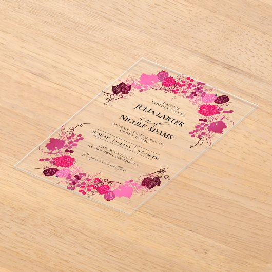 Frans kussed zoete bessen druiven bloemen bruiloft acryl uitnodigingen (Laagn)