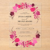 Frans kussed zoete bessen druiven bloemen bruiloft acryl uitnodigingen (Voorkant)