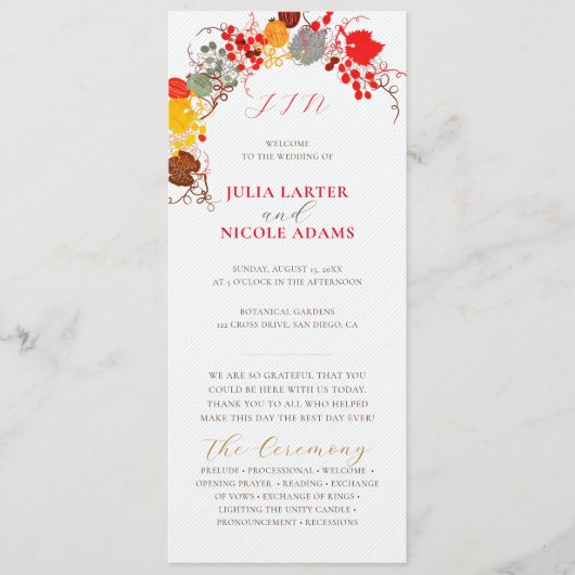 Frans kussed zoete bessen druiven bloemen bruiloft programma (Voorkant)