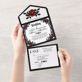 Frans kwart Gothic RSVP Tri Fold Wedding All In One Uitnodiging