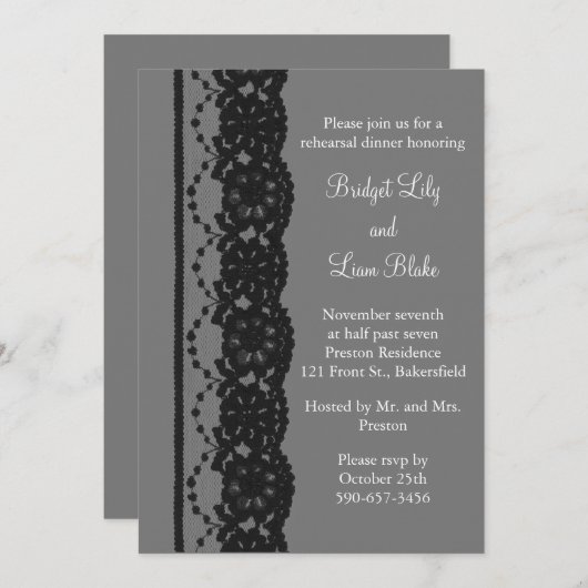 Frans Lace Rehearsal Dinner (grijs) Kaart (Voorkant / Achterkant)