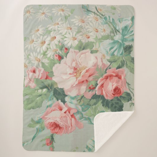 Frans Land  Antiek Kool Rozen Sherpa Deken (Voorkant)
