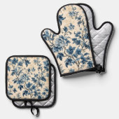 Frans land blauw toilet ovenwant & pannenlap set (Voorkant / Achterkant)