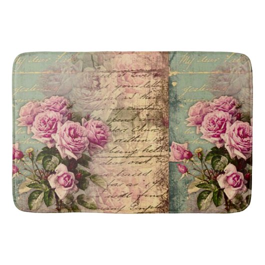 Frans land chic, shabby chic, roze rozen, flora badmat (Voorkant)