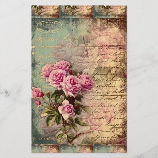 Frans land chic, shabby chic, roze rozen, flora briefpapier (Voorkant)