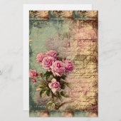 Frans land chic, shabby chic, roze rozen, flora briefpapier (Voorkant / Achterkant)